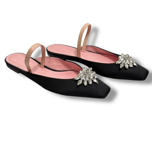 Piferi Black Satin Flats Pink Lining & Soles Embellishment Size 39 (US 8.5-9) - Picture 4 of 12